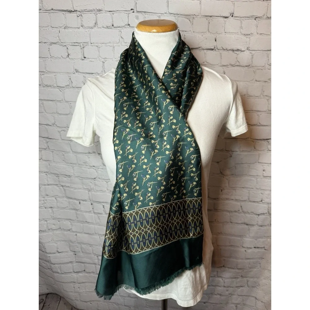 Vintage Green Golf Men's‎ Wool Silk Scarf Regal High End Old Money 54x10